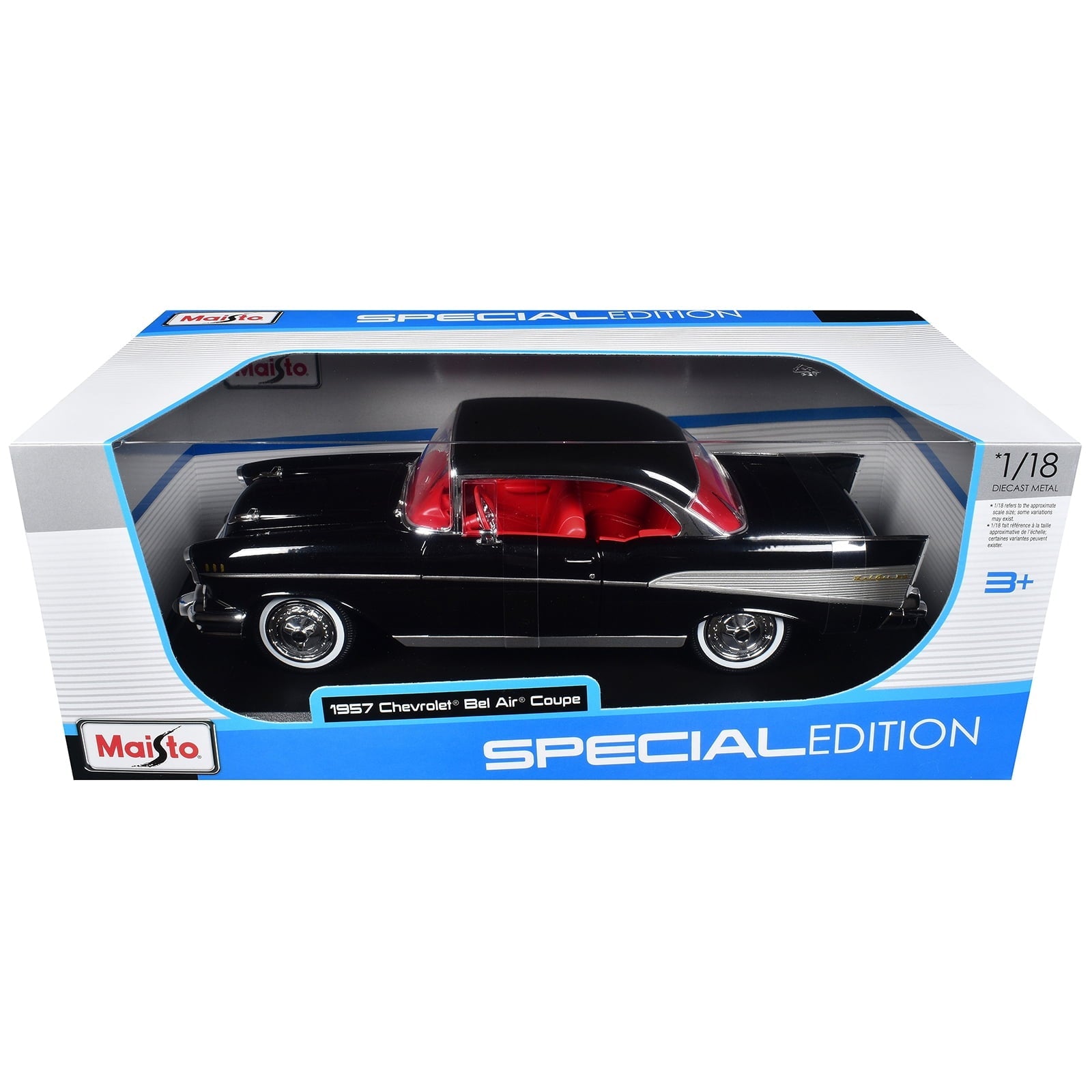 1957 Chevrolet Bel Air Coupe Black with Red Interior "Special Edition" Series 1/18 Diecast Model Car by Maisto â€?Adult Collectible