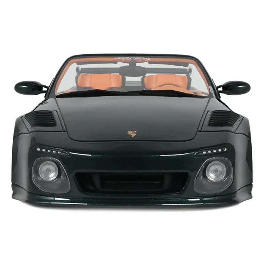 2024 Porsche 911 (997) Old & New Tokyo Auto Salon Cabriolet Dark Green Metallic with Orange Interior 1/18 Model Car by GT Spirit
