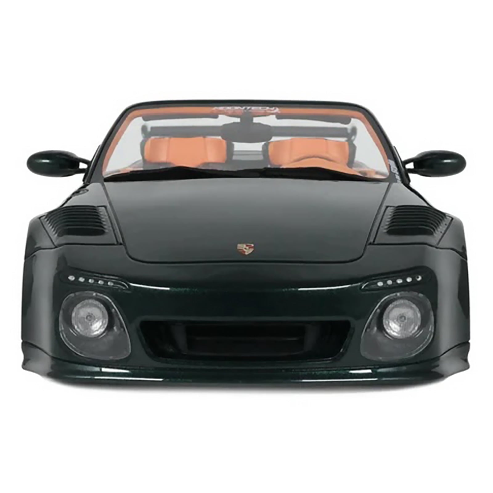 2024 Porsche 911 (997) Old & New Tokyo Auto Salon Cabriolet Dark Green Metallic with Orange Interior 1/18 Model Car by GT Spirit