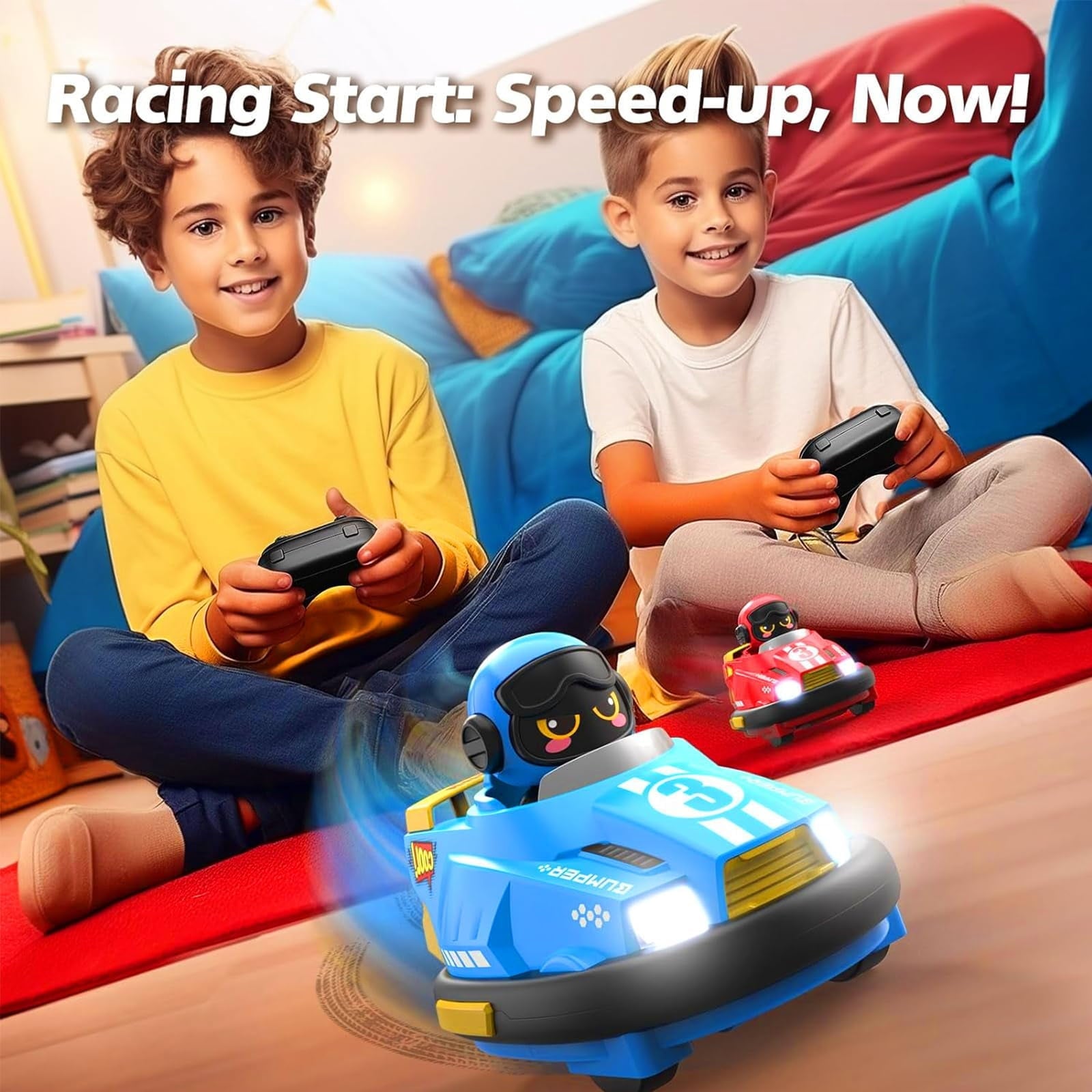 Remote Control Bumper Cars for Kids, 2 pack RC Battle Bumpers with Ejecting Figures, Light and Sound, Toys for Boys and Girls Ages 3+
