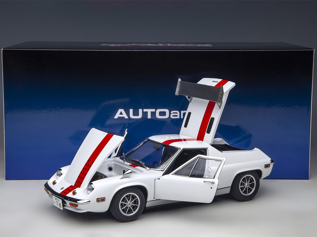 Lotus Europa Special White with Red Stripe and Graphics "The Circuit Wolf" 1/18 Model Car by Autoart