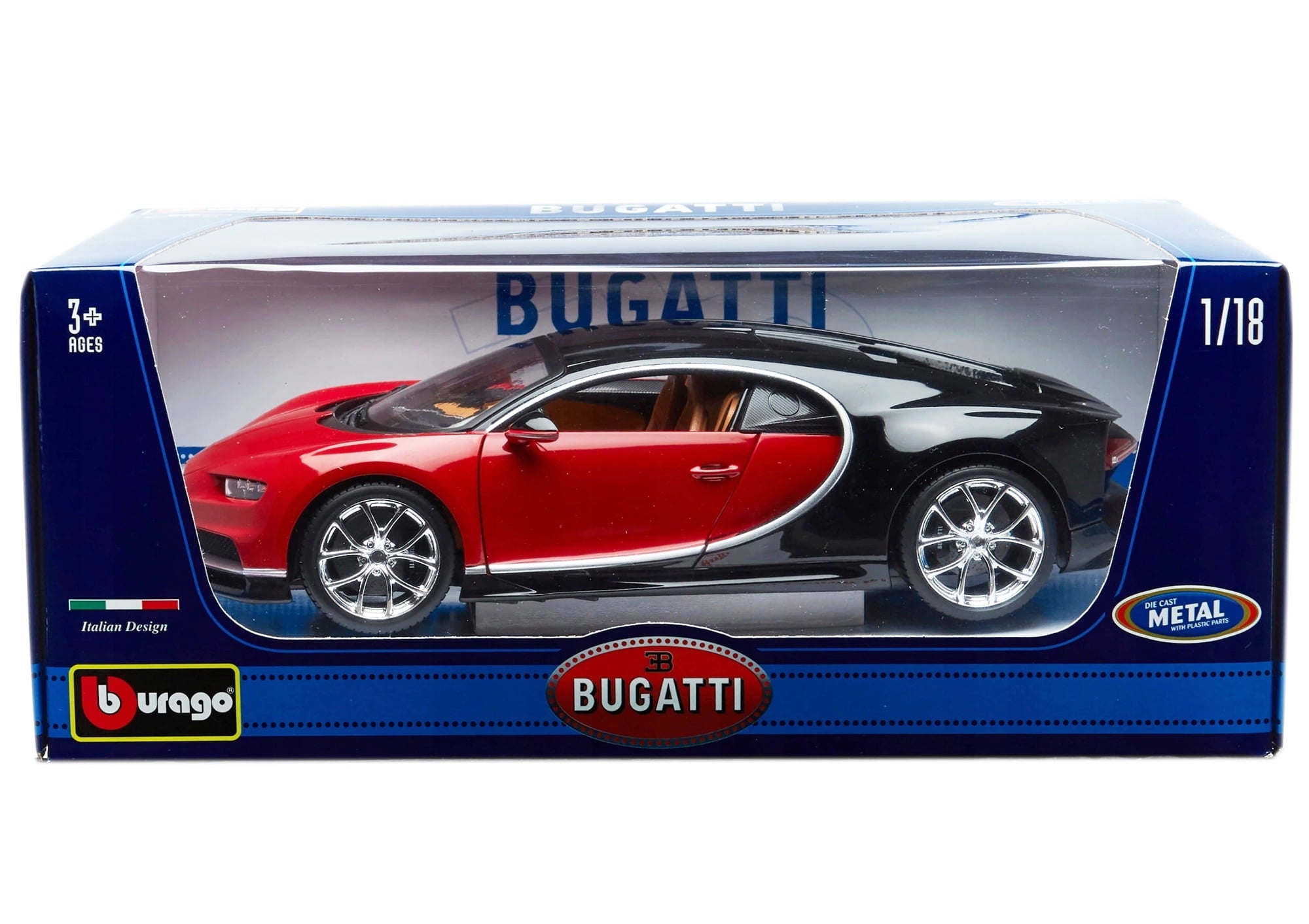 2016 Bugatti Chiron Red with Black 1/18 Diecast Model Car by Bburago