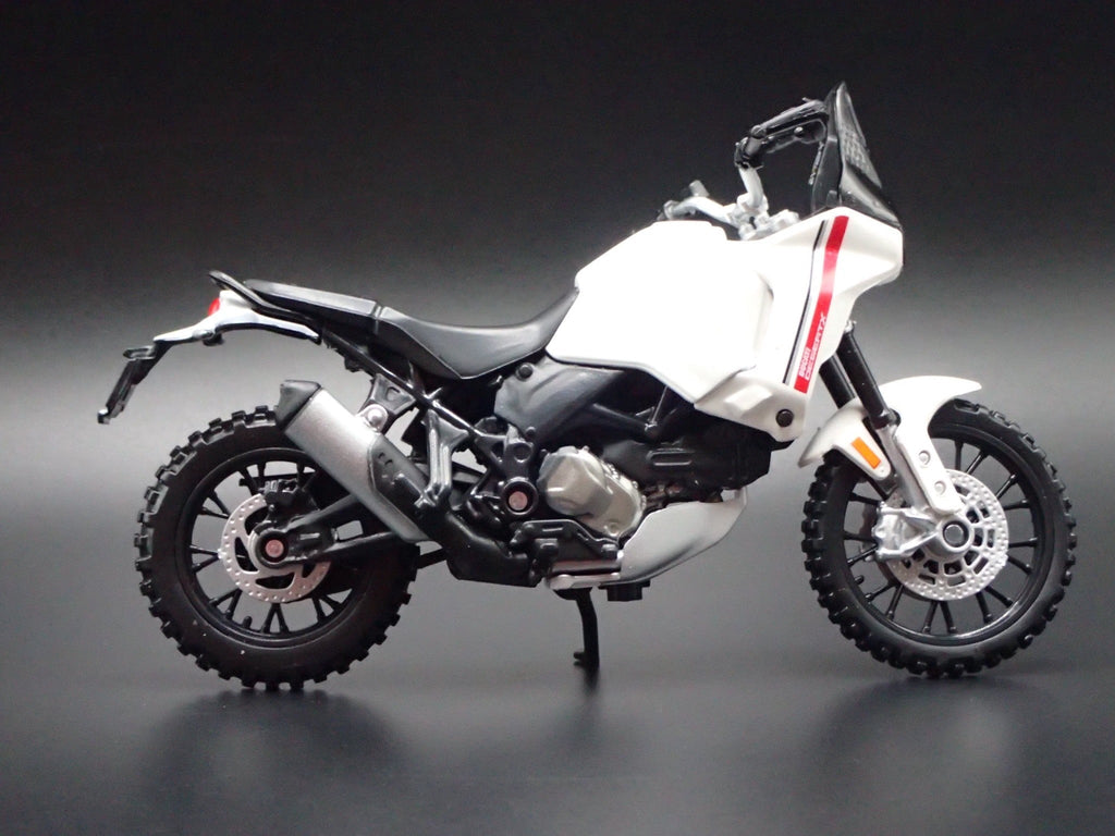 Open Box DUCATI DESERTX BIKE MOTORCYCLE WHITE 1/18 SCALE DIORAMA DIECAST MODEL BIKE