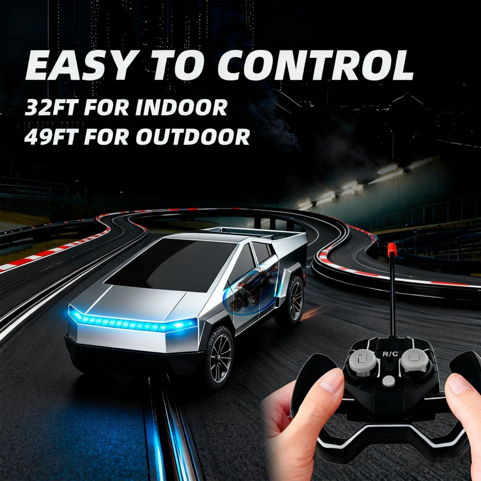 Cybertruck Remote Control Car 1:24 Scale RC Truck with LED Lights and Dual Rechargeable Batteries, Silver Electric Vehicle for Kids