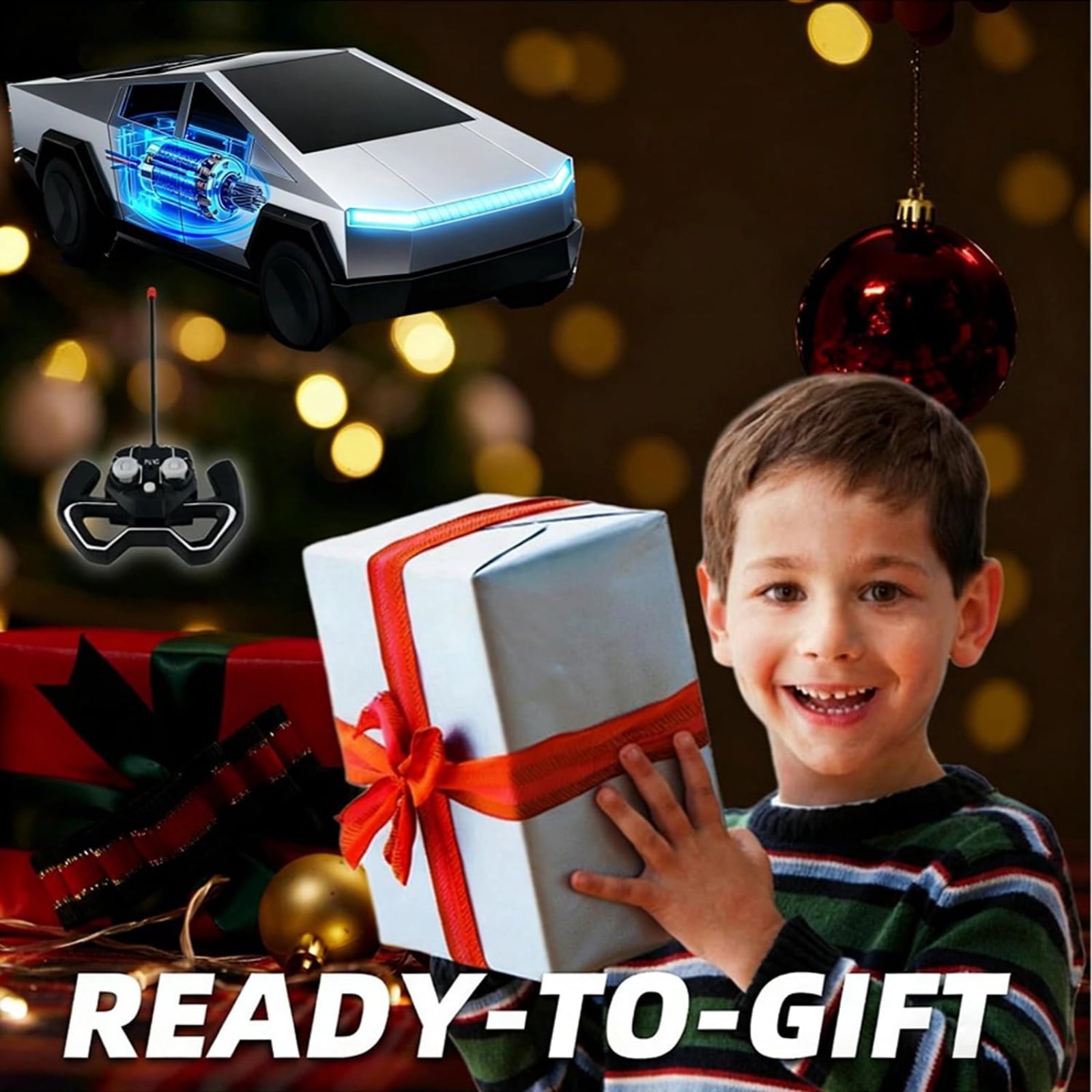 Cybertruck Remote Control Car 1:24 Scale RC Truck with LED Lights and Dual Rechargeable Batteries, Silver Electric Vehicle for Kids