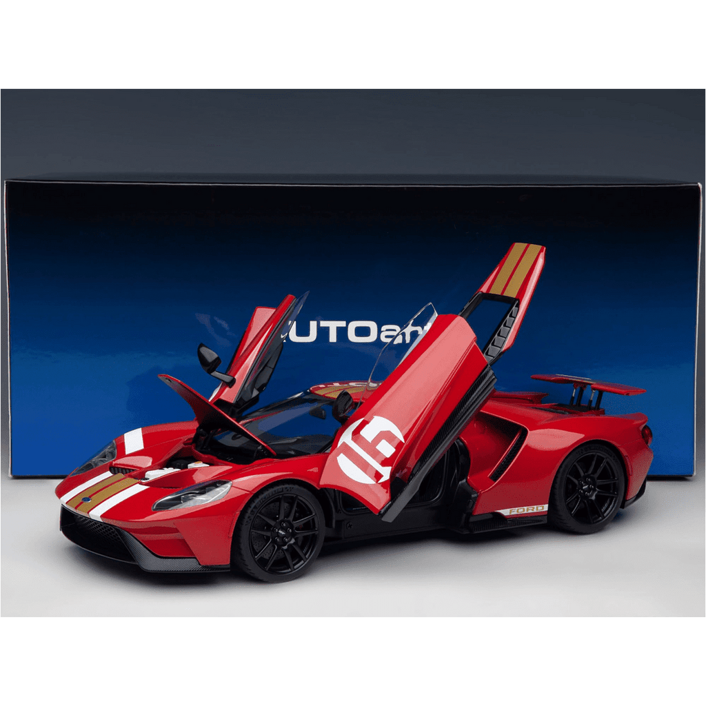 Ford GT Heritage Edition #16 "Alan Mann" Red Metallic with Gold Stripes 1/18 Model Car by Autoart