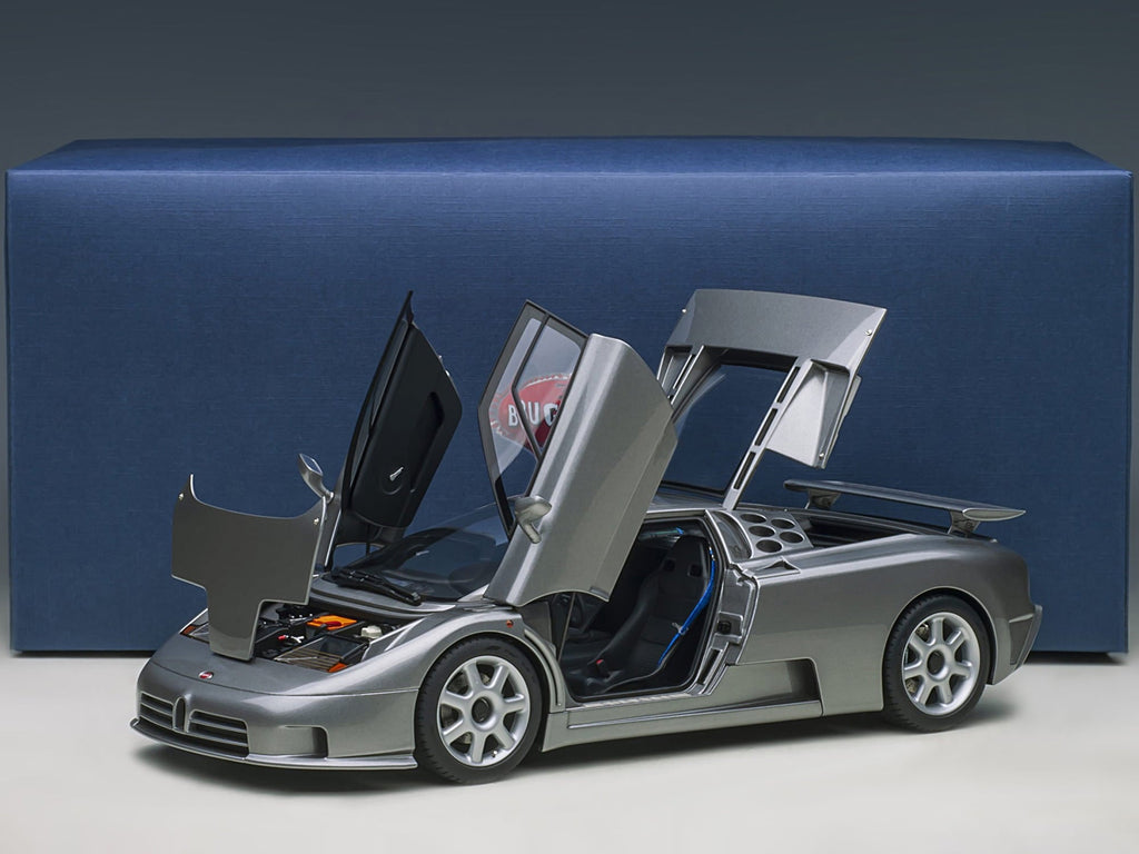 Bugatti EB110 SS Super Sport Grigio Metalizzatto Silver Metallic with Silver Wheels 1/18 Model Car by Autoart