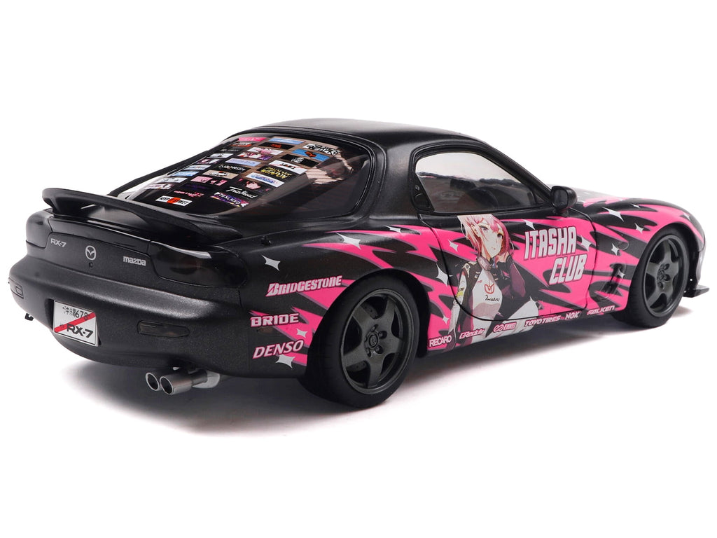 1994 Mazda RX7 (FDRS) RHD (Right Hand Drive) "Itasha Club" Black Metallic with Pink Graphics 1/18 Diecast Model Car by Solido