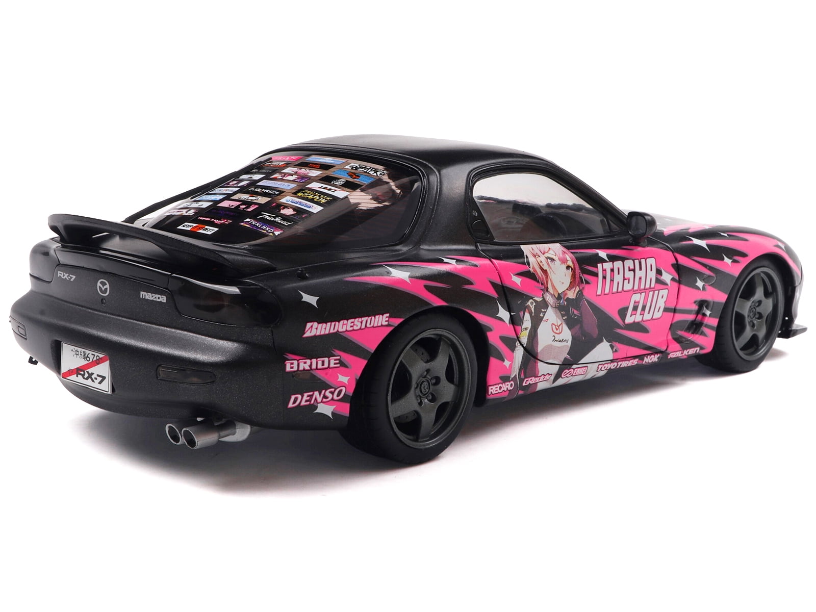 1994 Mazda RX7 (FDRS) RHD (Right Hand Drive) "Itasha Club" Black Metallic with Pink Graphics 1/18 Diecast Model Car by Solido