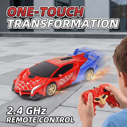 1:18 Spider RC Car Transforming Robot with 2.4GHz Remote Control, Stunt 360° Rotation and LED Lights for Boys 3-12
