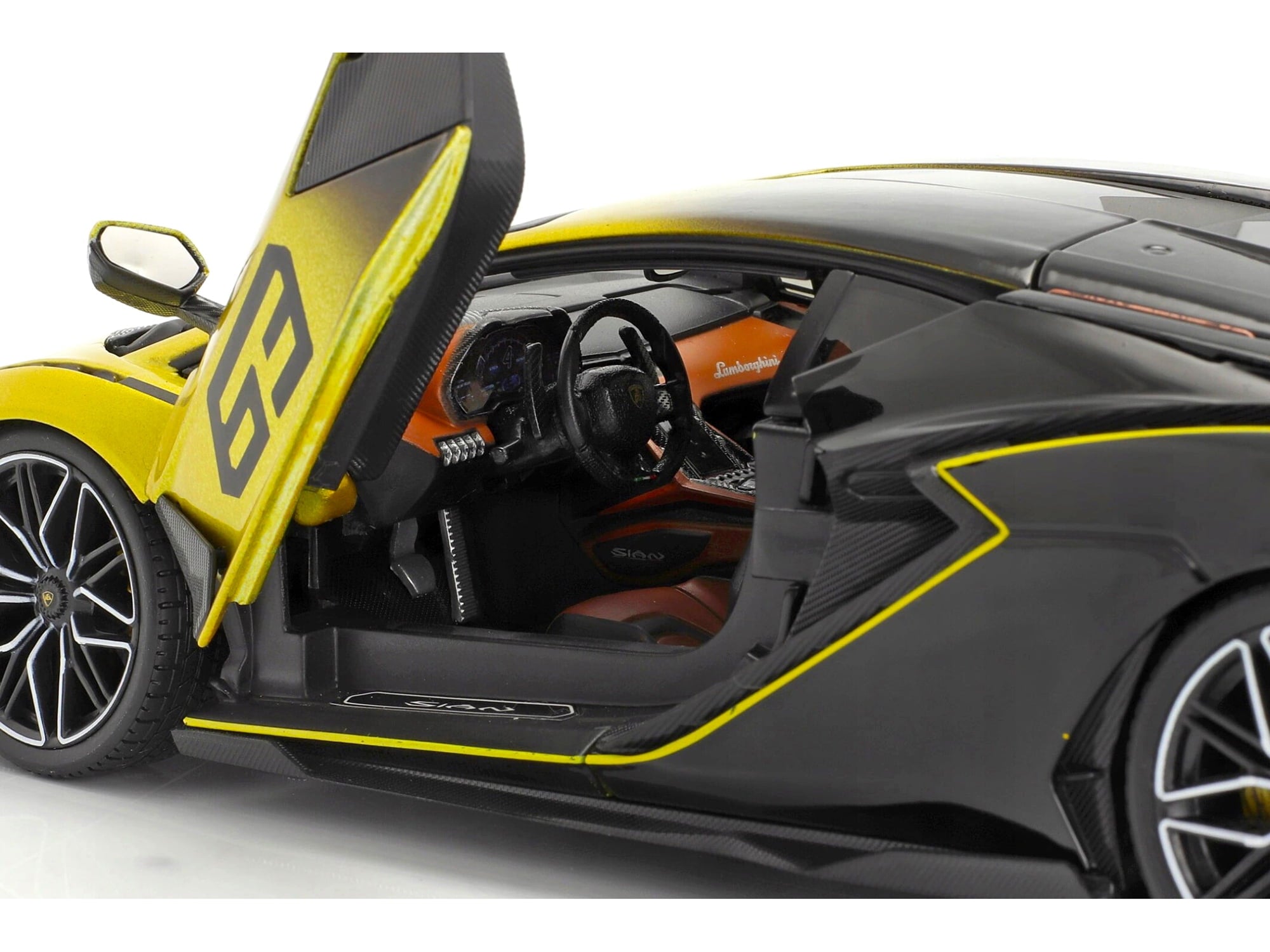 Lamborghini Sian FKP 37 #63 Yellow Metallic and Black 1/18 Diecast Model Car by Bburago