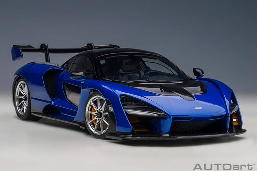 Mclaren Senna Trophy Kyanos Blue and Black with Carbon Accents 1/18 Model Car by Autoart
