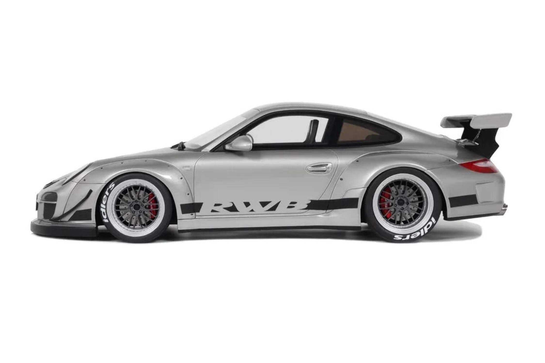 2024 Porsche 911 RWB Abu Silver Metallic with Black Hood 1/18 Model Car by GT Spirit