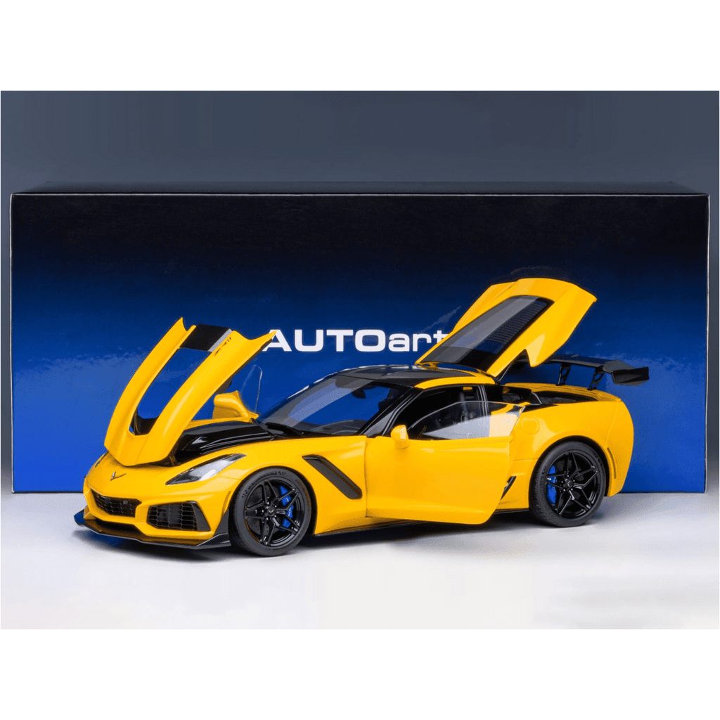 2019 Chevrolet Corvette C7 ZR1 Corvette Racing Yellow Tintcoat with Carbon Top 1/18 Model Car by Autoart