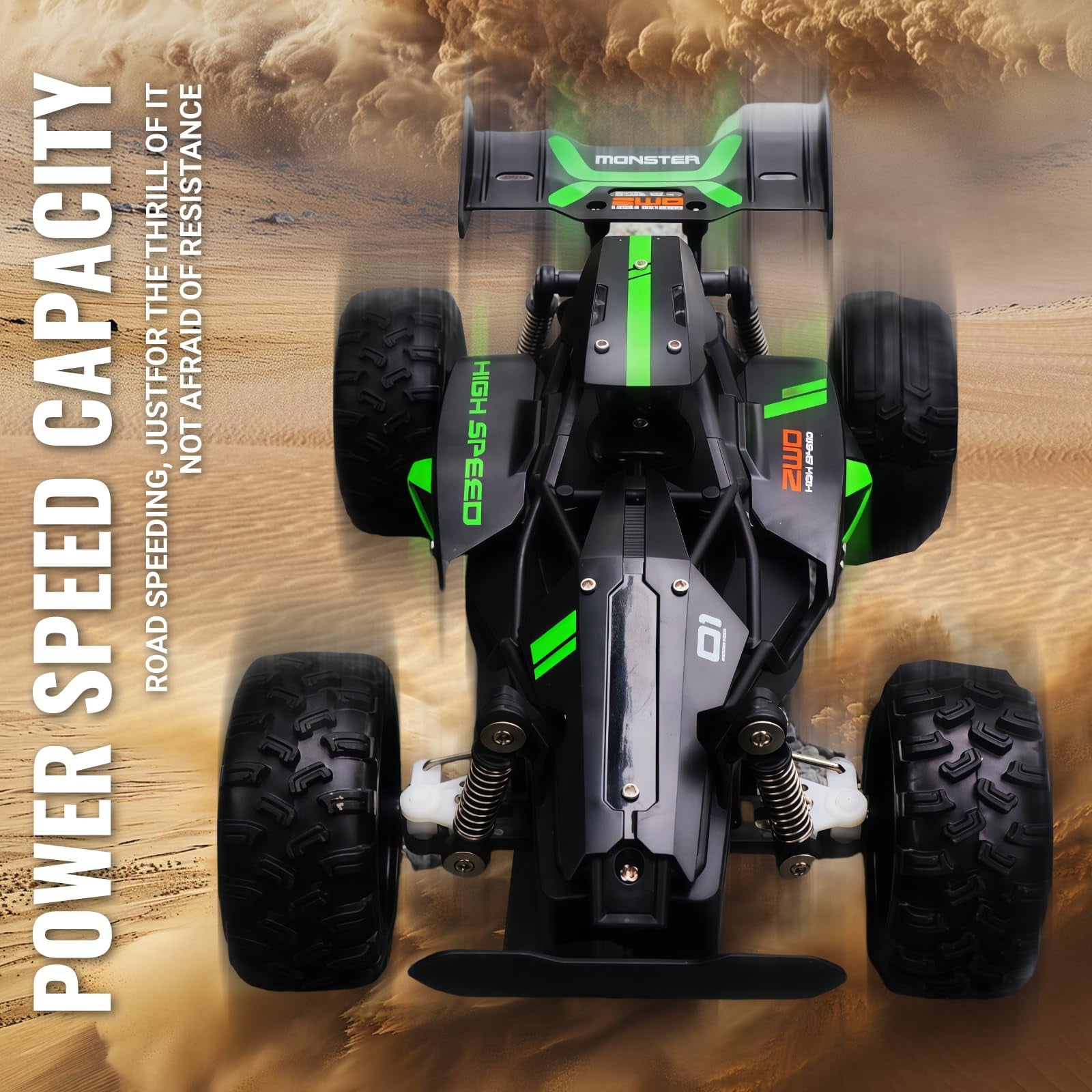 1:18 Scale Remote Control Car, 2.4GHz High Speed RC Monster Truck, Off-Road All-Terrain Toy Buggy with Rechargeable Battery for Kids Ages 6+