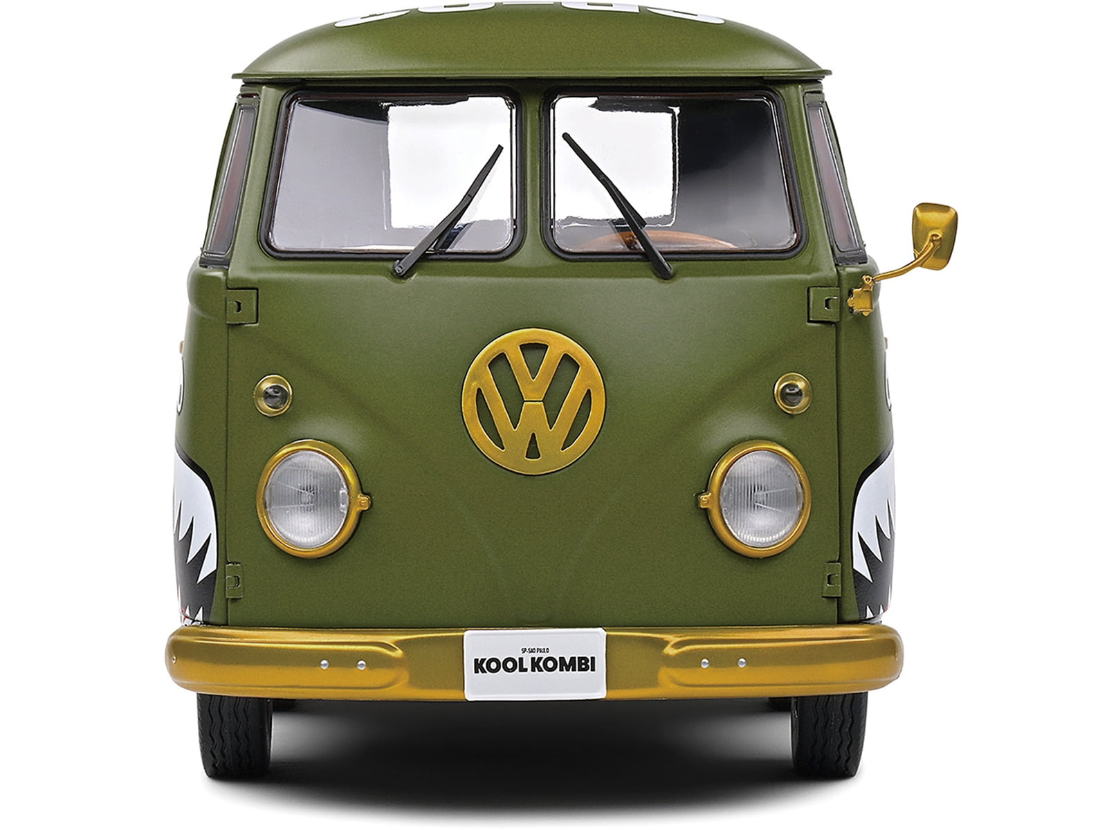 1950 Volkswagen Kool Kombi Van with Trailer "Army Fighter" Green with Graphics 1/18 Diecast Model Car by Solido