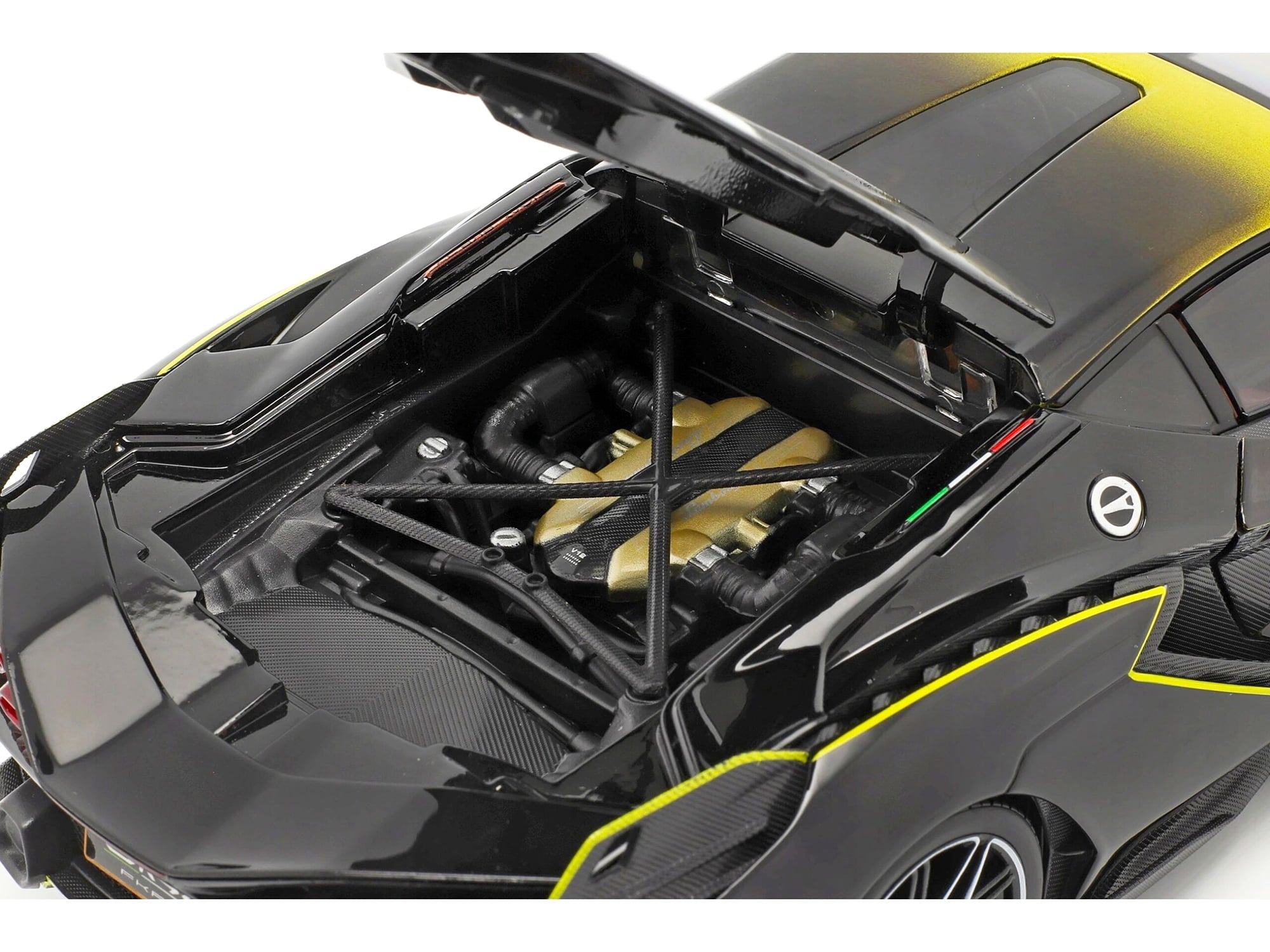 Lamborghini Sian FKP 37 #63 Yellow Metallic and Black 1/18 Diecast Model Car by Bburago