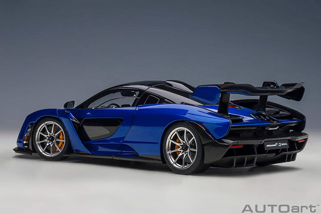 Mclaren Senna Trophy Kyanos Blue and Black with Carbon Accents 1/18 Model Car by Autoart