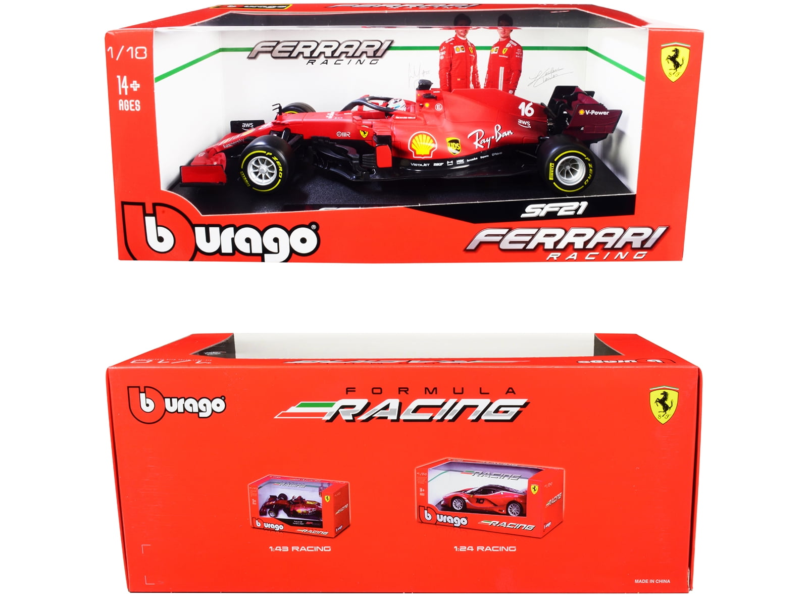 Ferrari SF21 #16 Charles Leclerc Formula One F1 Car "Ferrari Racing" Series 1/18 Diecast Model Car by Bburago