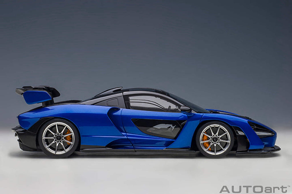 Mclaren Senna Trophy Kyanos Blue and Black with Carbon Accents 1/18 Model Car by Autoart