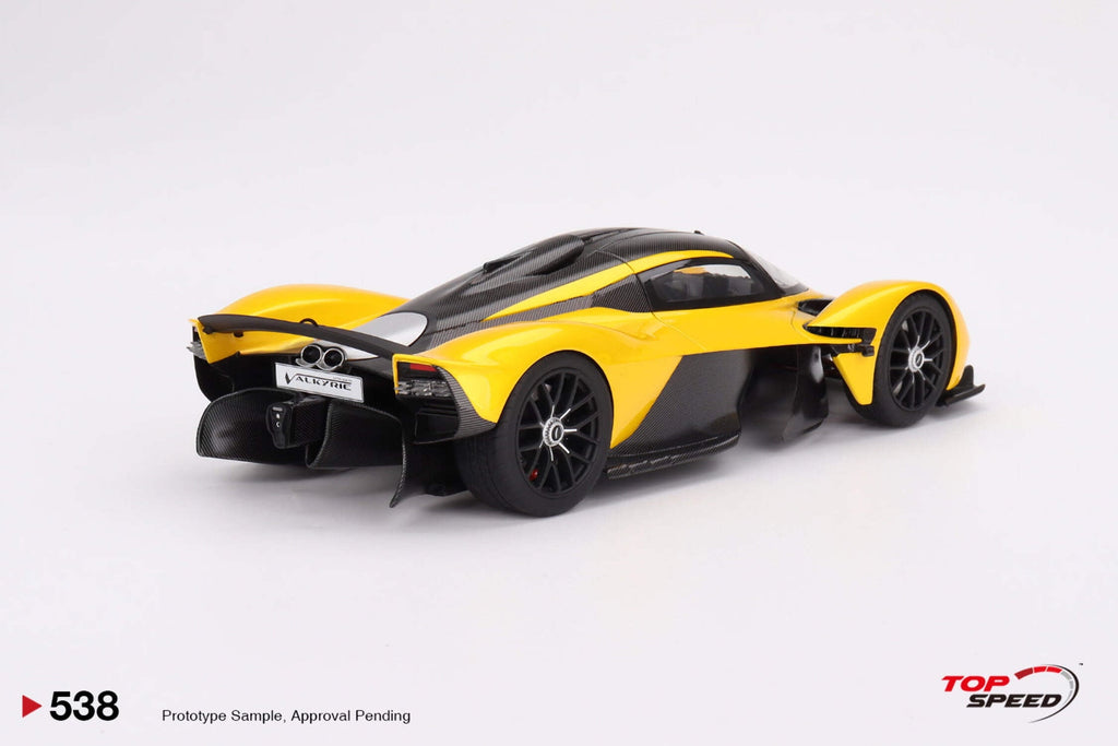 Aston Martin Valkyrie Cosmopolitan Yellow Metallic and Carbon 1/18 Model Car by Top Speed