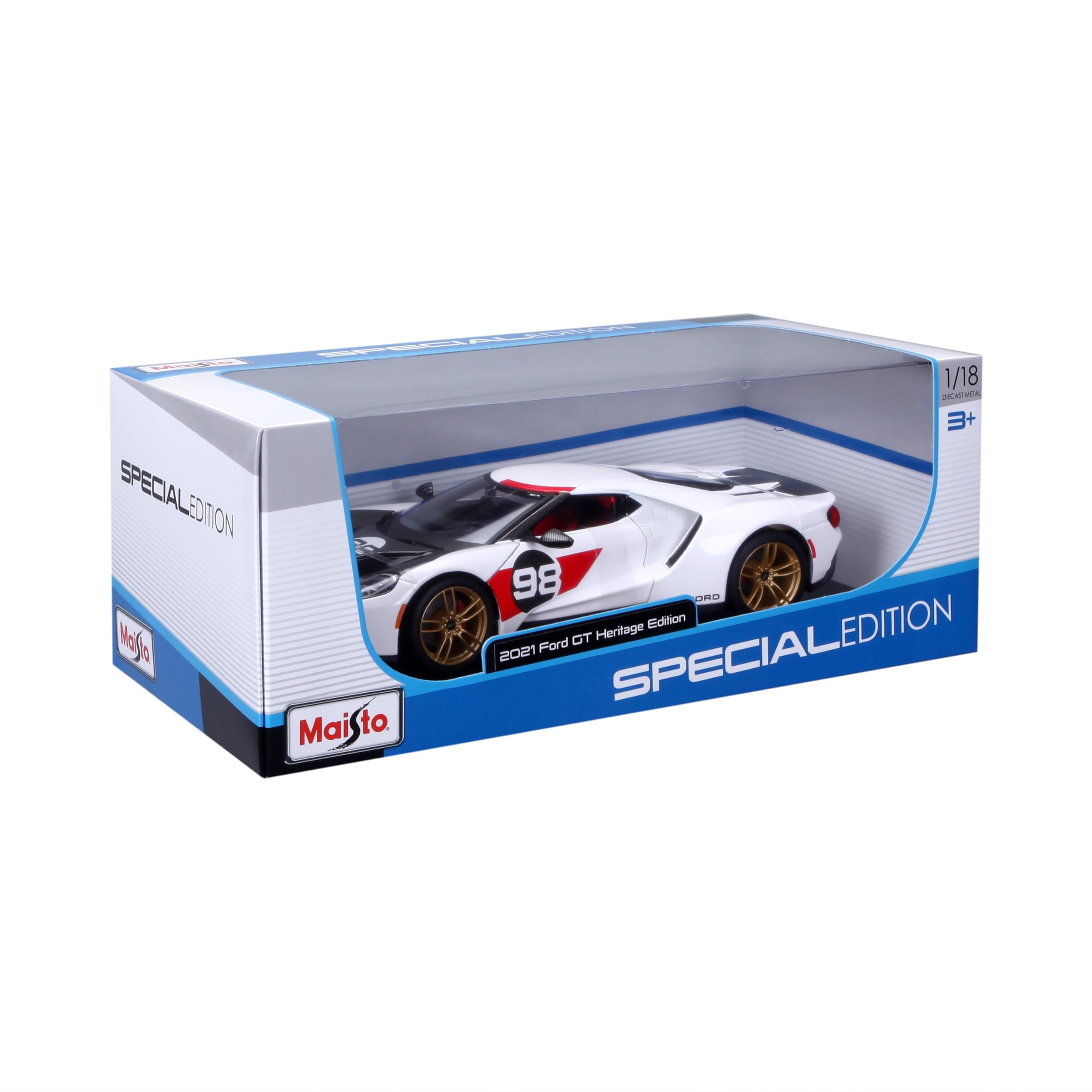 1:18 Scale Special Edition Diecast 2021 Ford GT #98 White Heritage Play Vehicle
