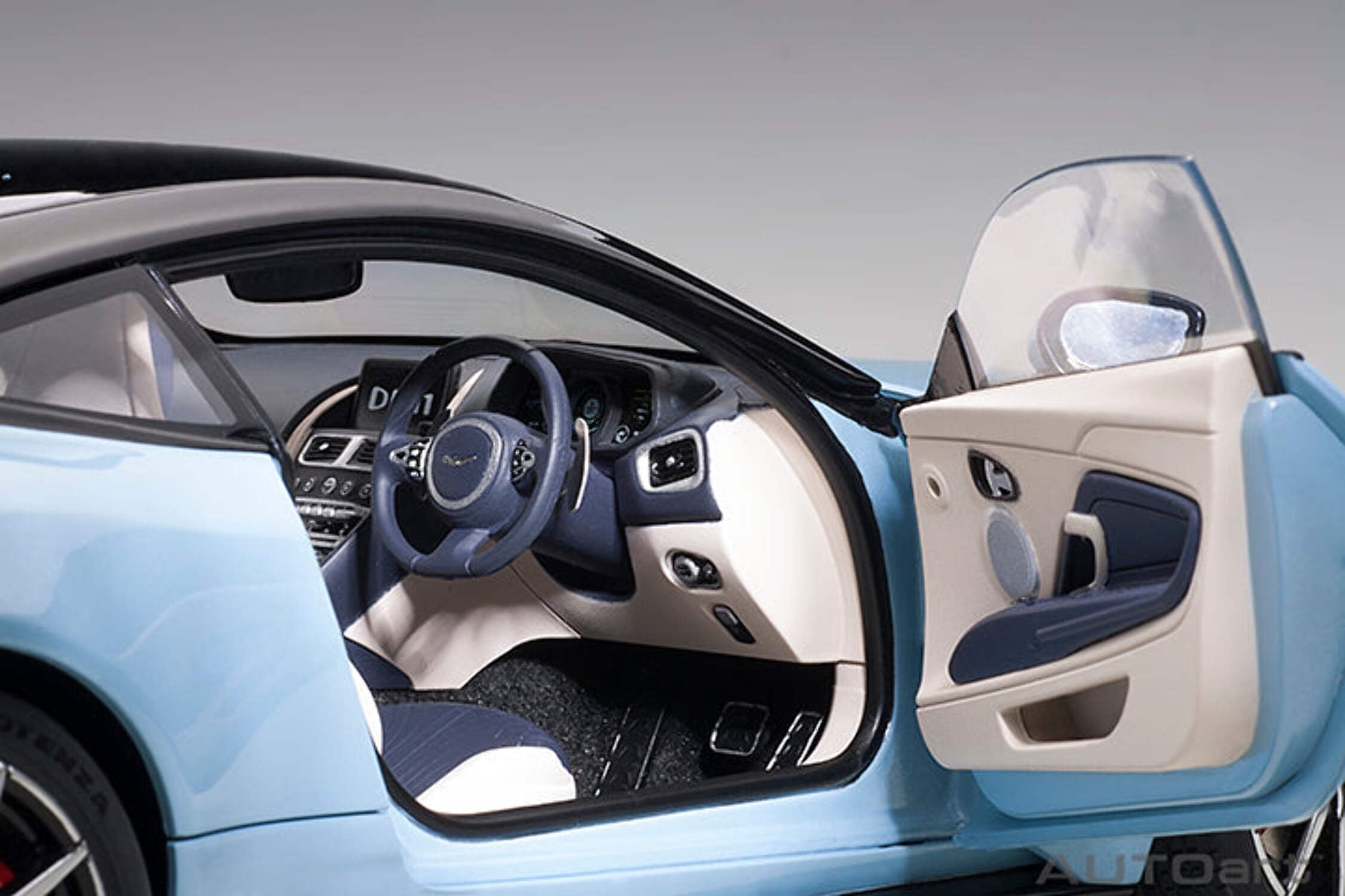 Aston Martin DB11 Q Frosted Glas Blue with Black Top 1/18 Model Car by Autoart