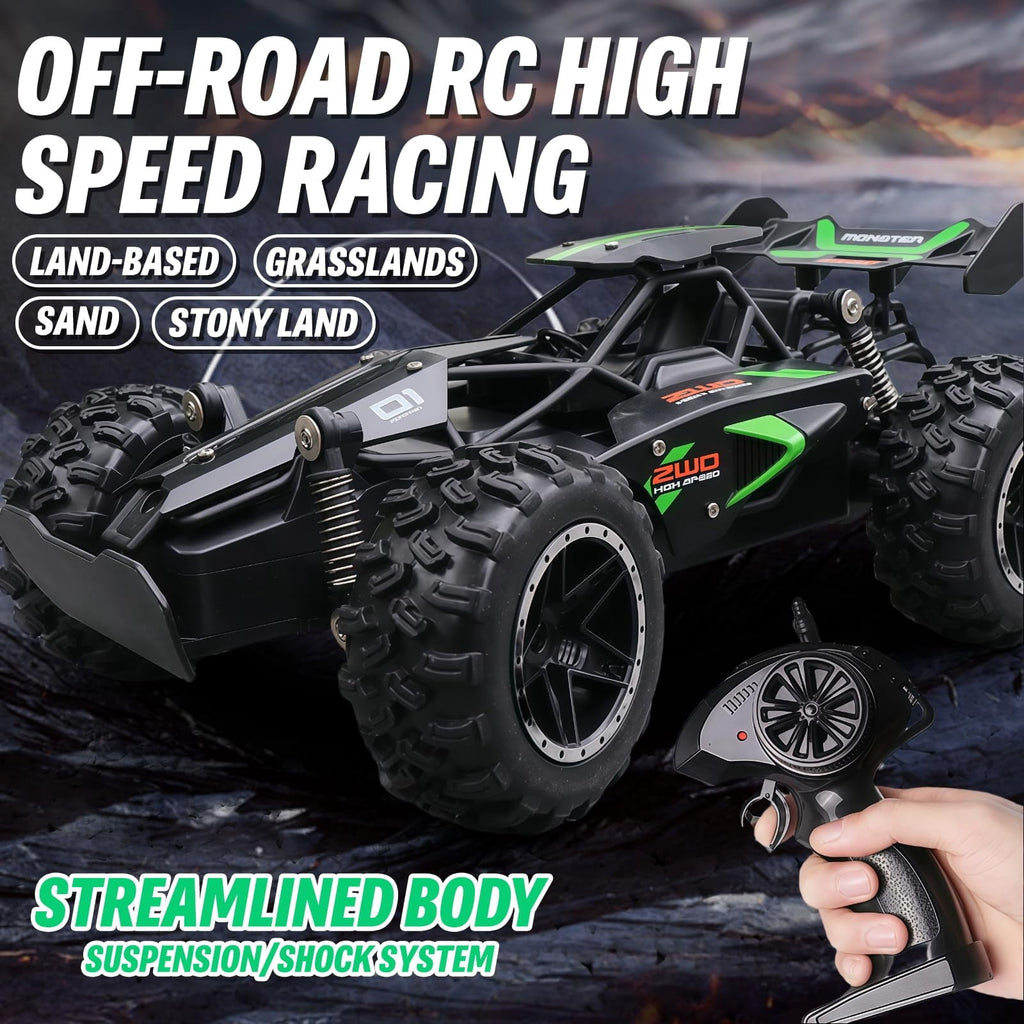 1:18 Scale Remote Control Car, 2.4GHz High Speed RC Monster Truck, Off-Road All-Terrain Toy Buggy with Rechargeable Battery for Kids Ages 6+