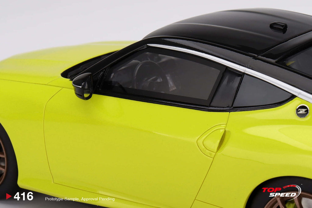 2023 Nissan Z Proto Spec Ikazuchi Yellow with Black Top 1/18 Model Car by Top Speed
