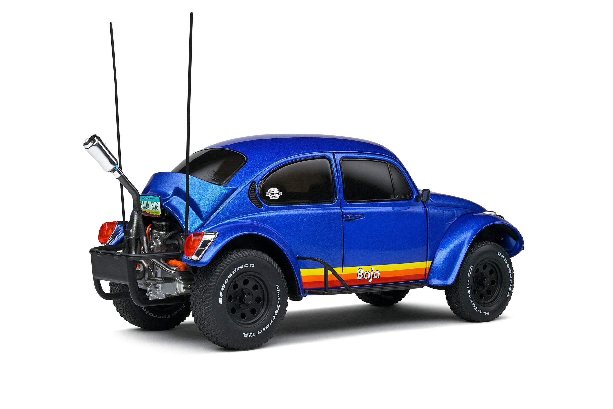 1975 Volkswagen Beetle Baja Blue Metallic with Stripes 1/18 Diecast Model Car by Solido