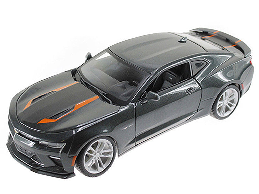 2017 Chevrolet Camaro SS Gray Met. w/ Orange Stripes "50th Anniversary" "Special Edition" 1/18 Diecast Model Car by Maisto