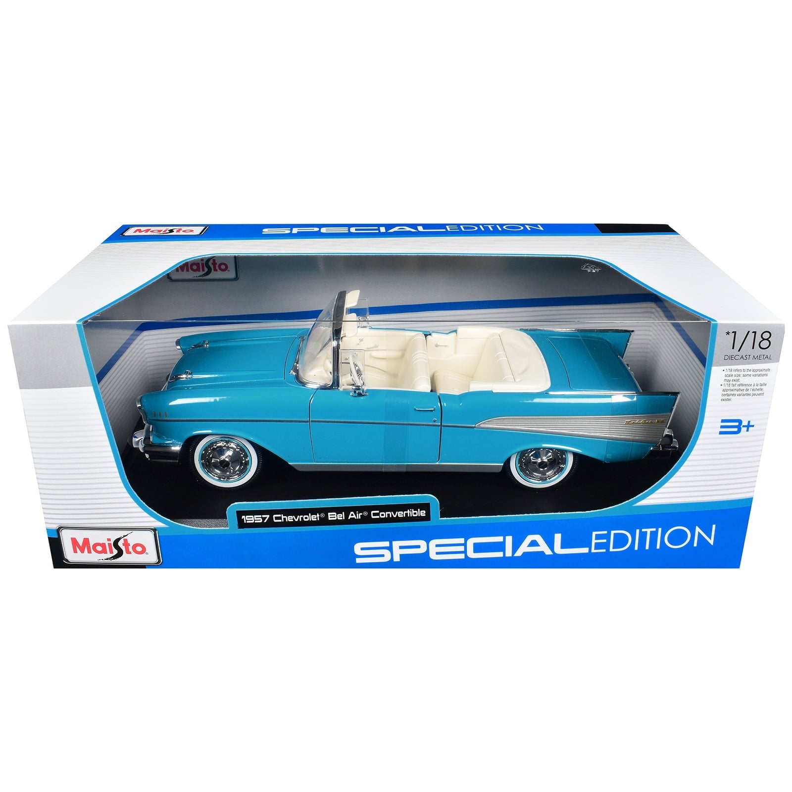 1957 Chevrolet Bel Air Convertible Blue with White Interior "Special Edition" Series 1/18 Diecast Model Car by Maisto