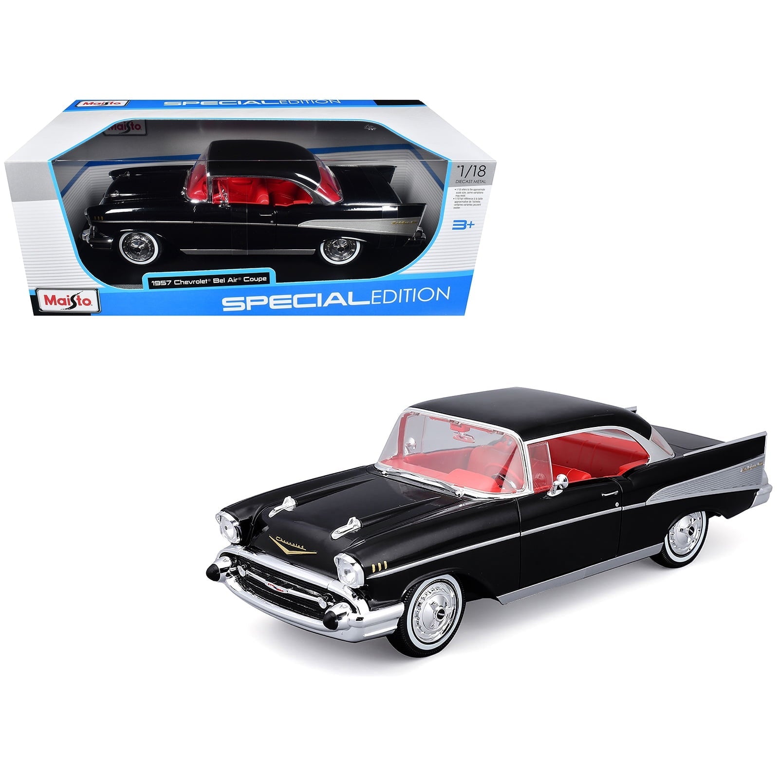 1957 Chevrolet Bel Air Coupe Black with Red Interior "Special Edition" Series 1/18 Diecast Model Car by Maisto â€?Adult Collectible