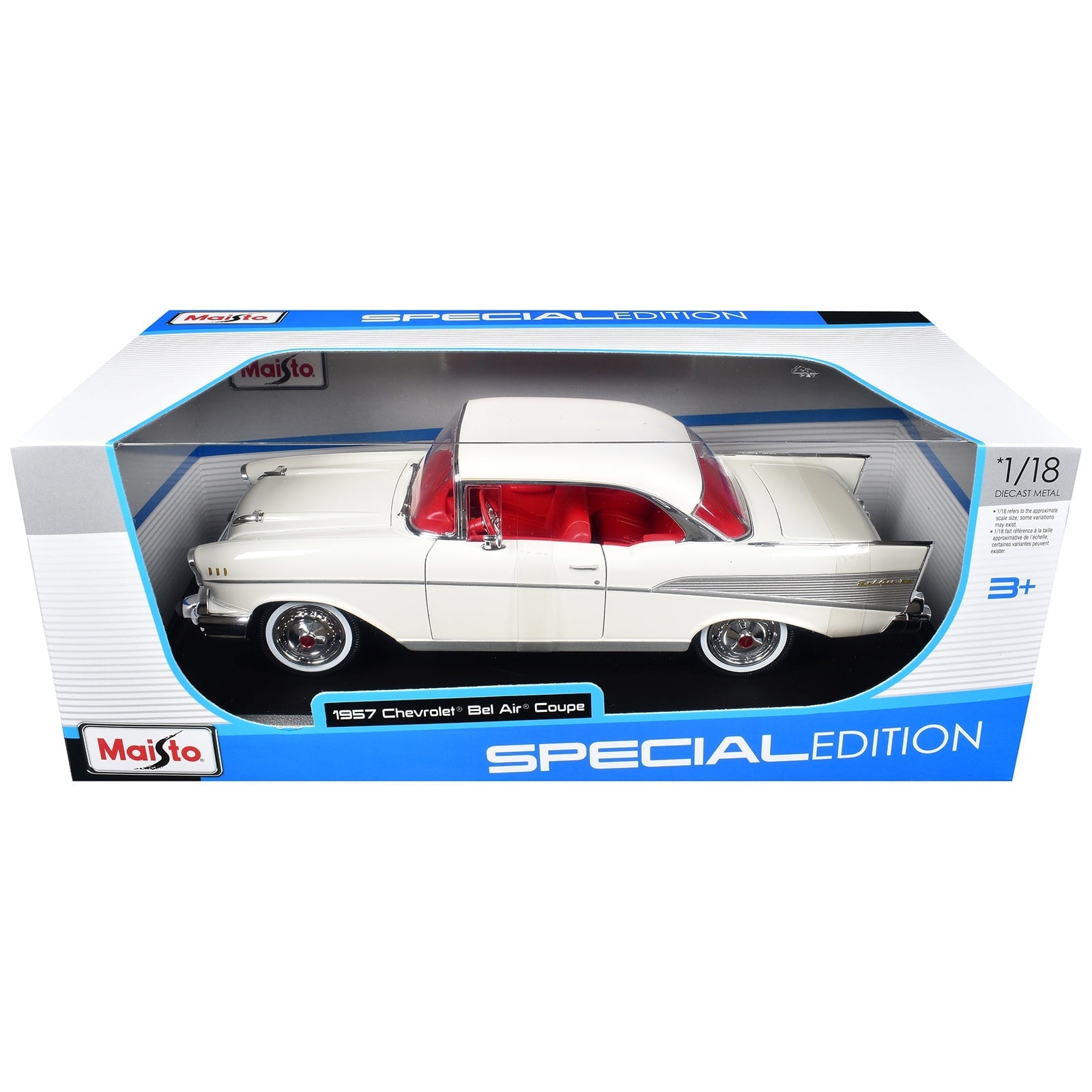 1957 Chevrolet Bel Air Coupe White with Red Interior "Special Edition" Series 1/18 Diecast Model Car by Maisto
