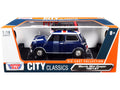 Motormax 1-18 Scale Right Hand Drive 1961-1967 Morris Mini Cooper Classics Diecast Model Car with British Flag on the Top & Roof Rack City, Dark Blue