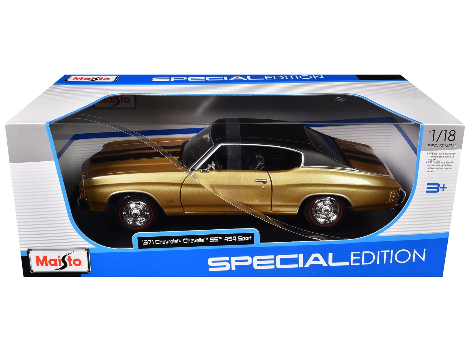 1971 Chevrolet Chevelle SS 454 Sport Gold Metallic with Black Top and Black Stripes 1/18 Die Cast Model Car by Maisto