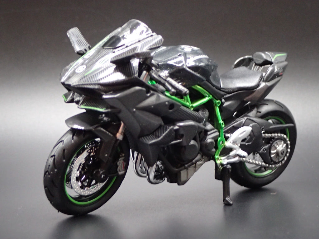 Open Box KAWASAKI NINJA H 2R BIKE MOTORCYCLE BLACK 1/18 SCALE DIORAMA DIECAST MODEL BIKE