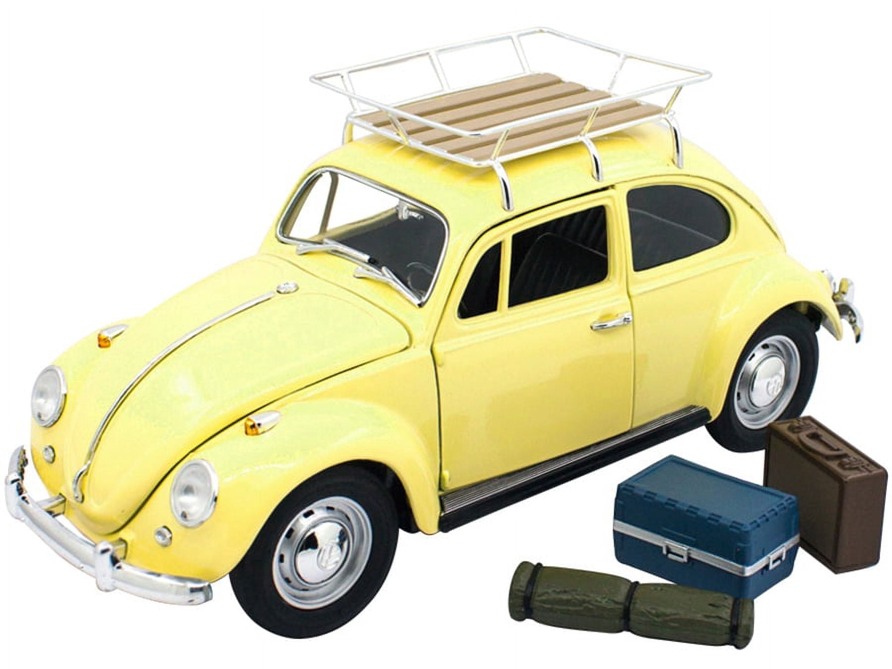 1967 Volkswagen Beetle with Roof Rack and Luggage Yellow 1/18 Diecast Model Car by Road Signature