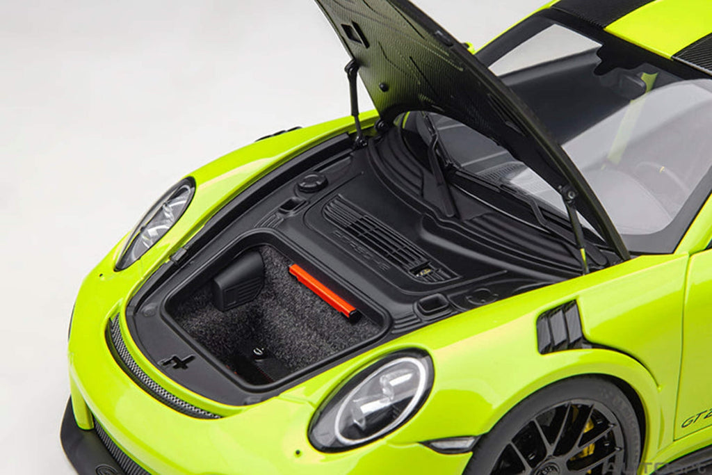 Porsche 911 (991.2) GT2 RS Weissach Package Acid Green with Carbon Stripes 1/18 Model Car by Autoart