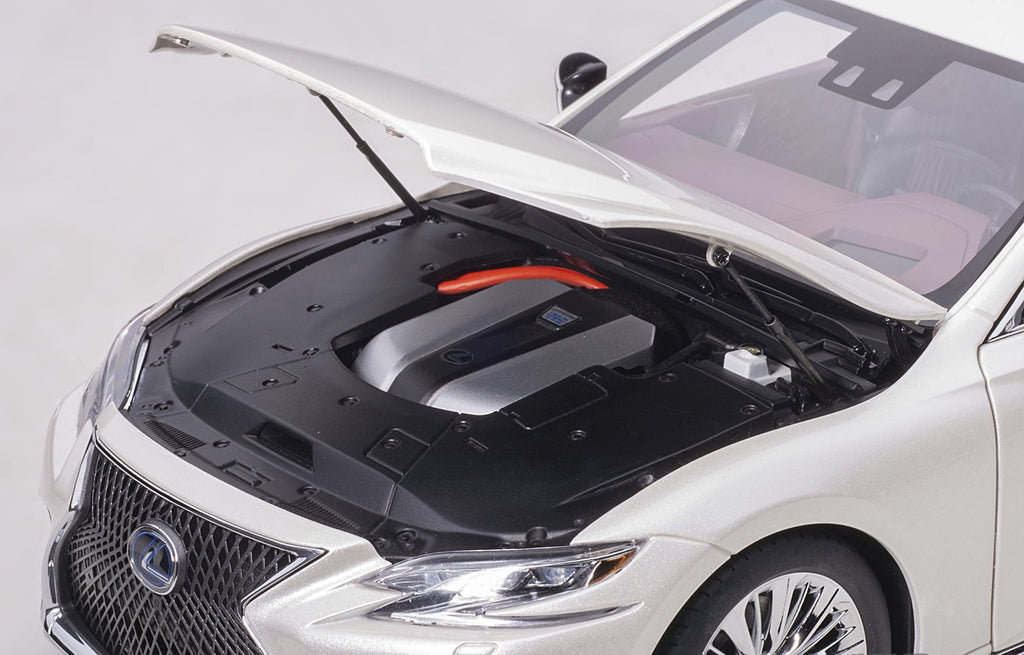 Lexus LS500h Sonic White Metallic with Crimson and Black Interior 1/18 Model Car by Autoart