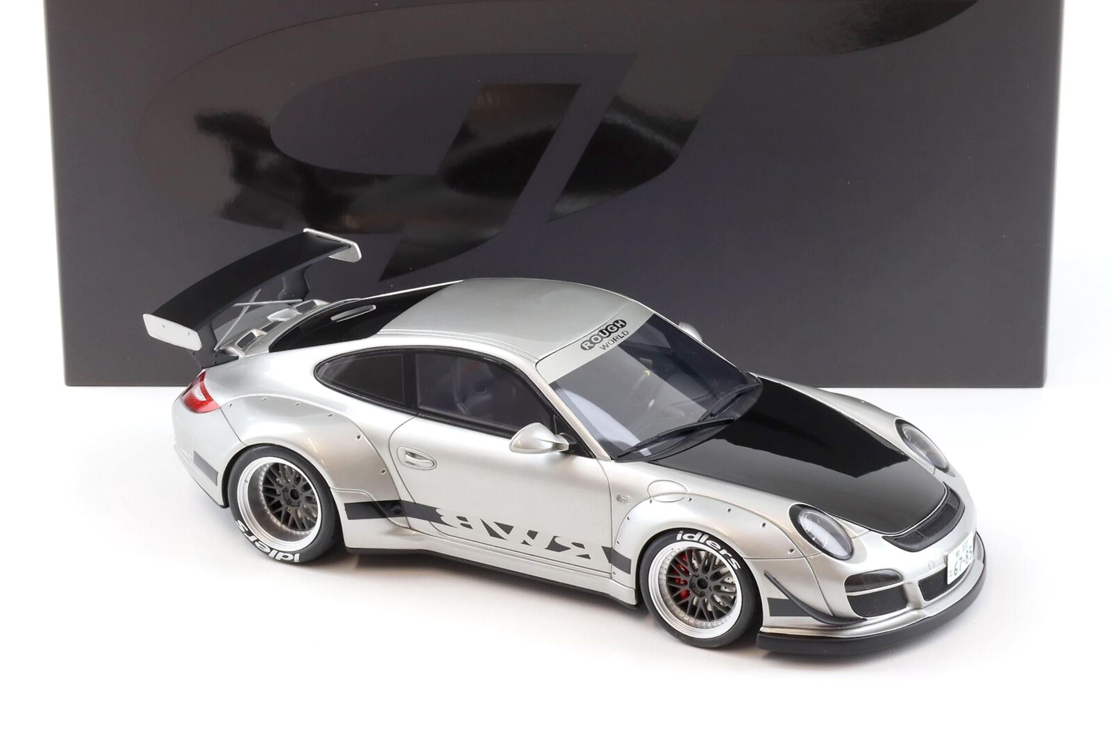 2024 Porsche 911 RWB Abu Silver Metallic with Black Hood 1/18 Model Car by GT Spirit