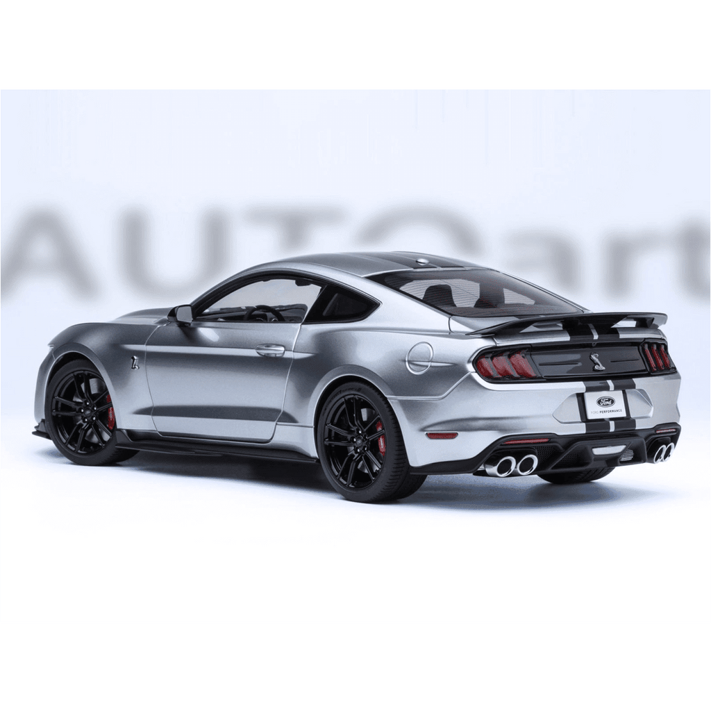 Ford Mustang Shelby GT500 Iconic Silver Metallic with Black Stripes 1/18 Model Car by Autoart
