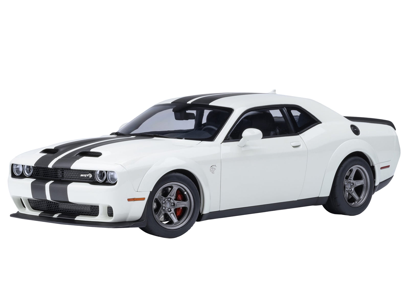 2023 Dodge Challenger SRT Super Stock Knuckle White with Carbon Stripes 1/18 Model Car by Autoart