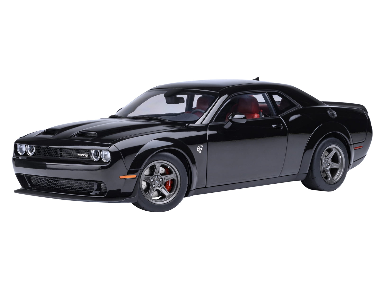 2023 Dodge Challenger SRT Super Stock Pitch Black with Red Interior 1/18 Model Car by Autoart