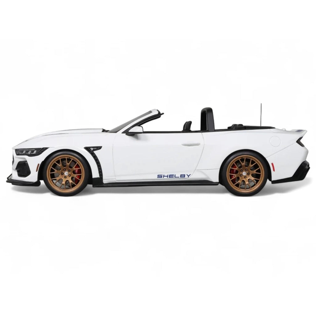 2025 Shelby Mustang Supersnake Convertible White with Blue Stripes 1/18 Model Car by GT Spirit