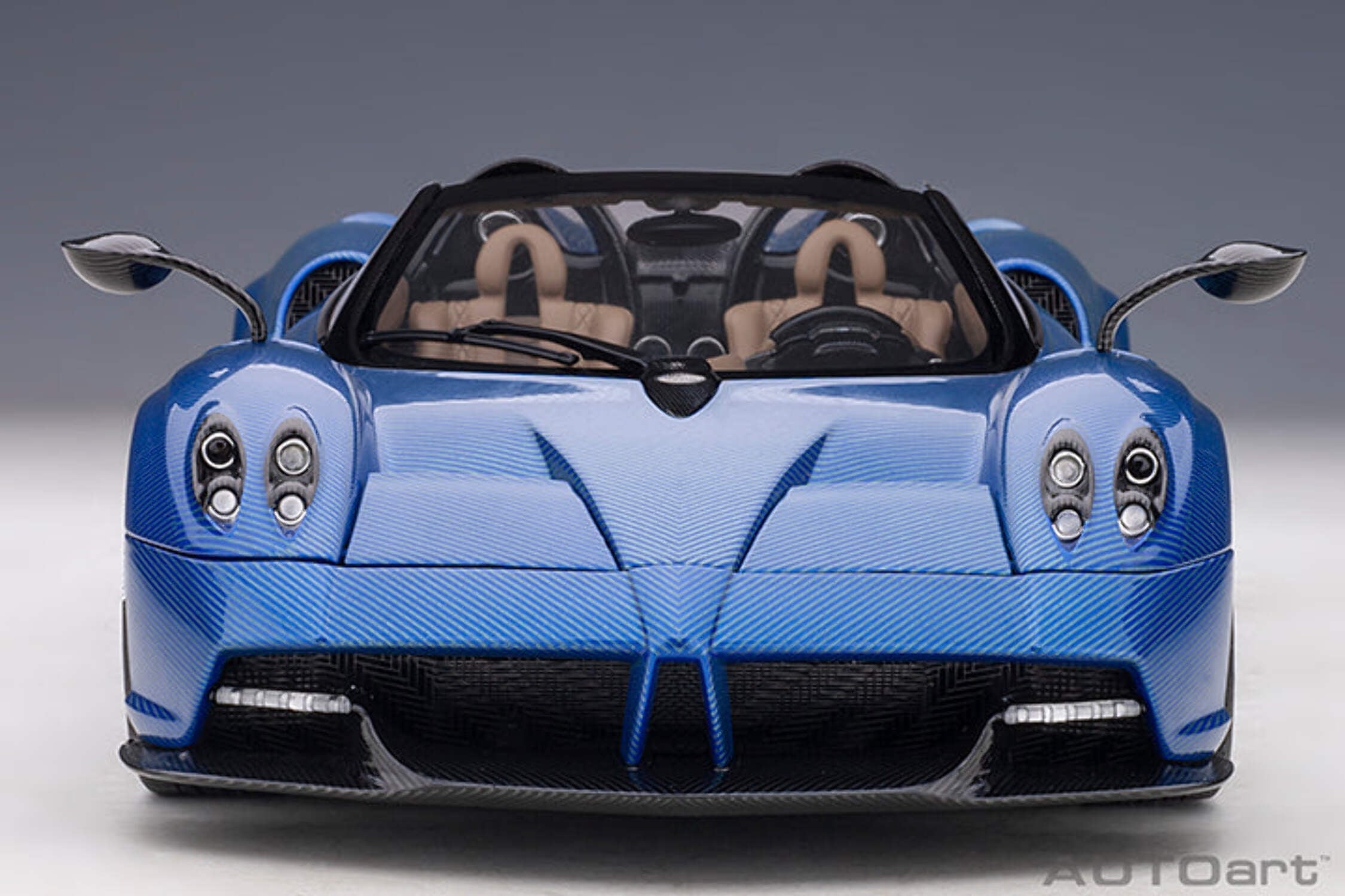 Pagani Huayra Roadster Blue Tricolore Carbon Fiber with Black Top with Luggage Set 1/18 Scale Model Car by Autoart