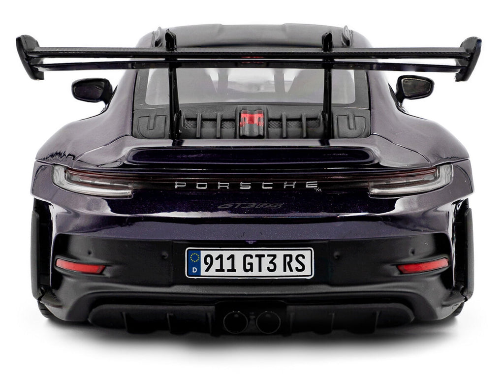 2024 Porsche 911 GT3 RS Weissach Package Viola Purple Metallic with Carbon Hood Stripes and Top 1/18 Diecast Model Car by Solido