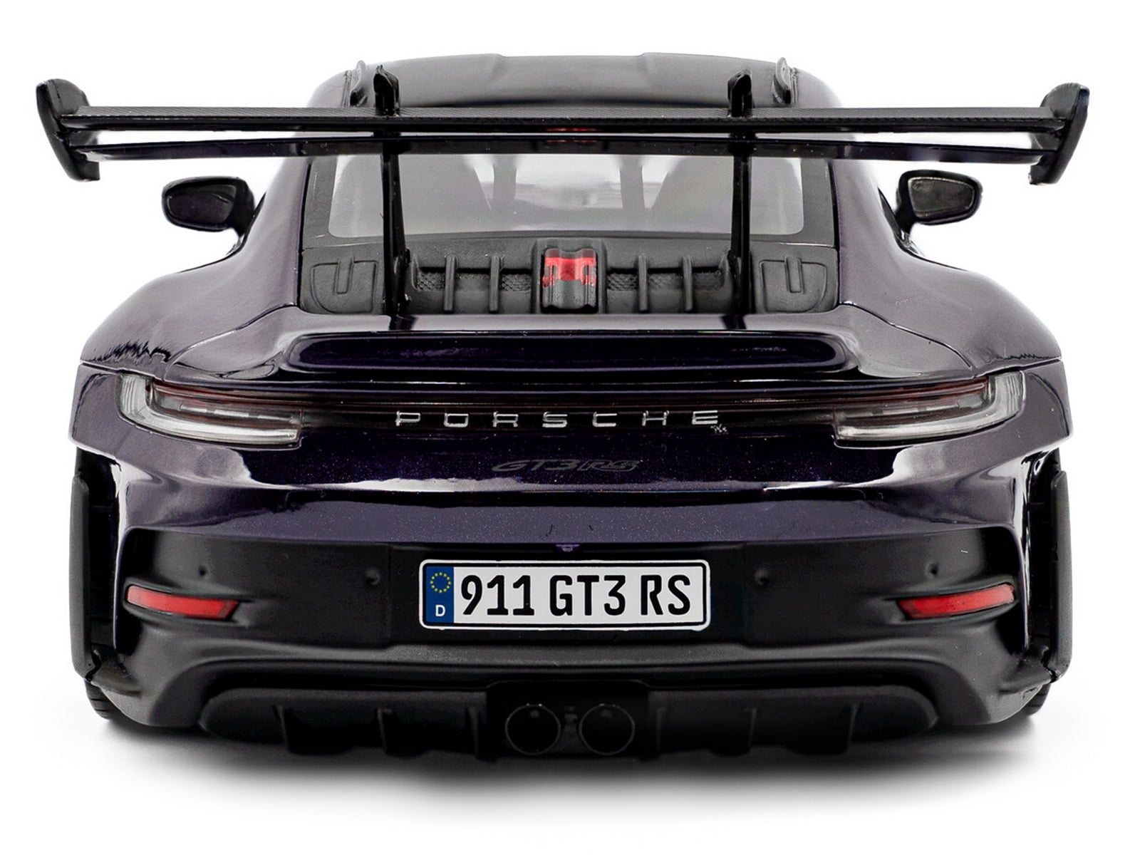 2024 Porsche 911 GT3 RS Weissach Package Viola Purple Metallic with Carbon Hood Stripes and Top 1/18 Diecast Model Car by Solido