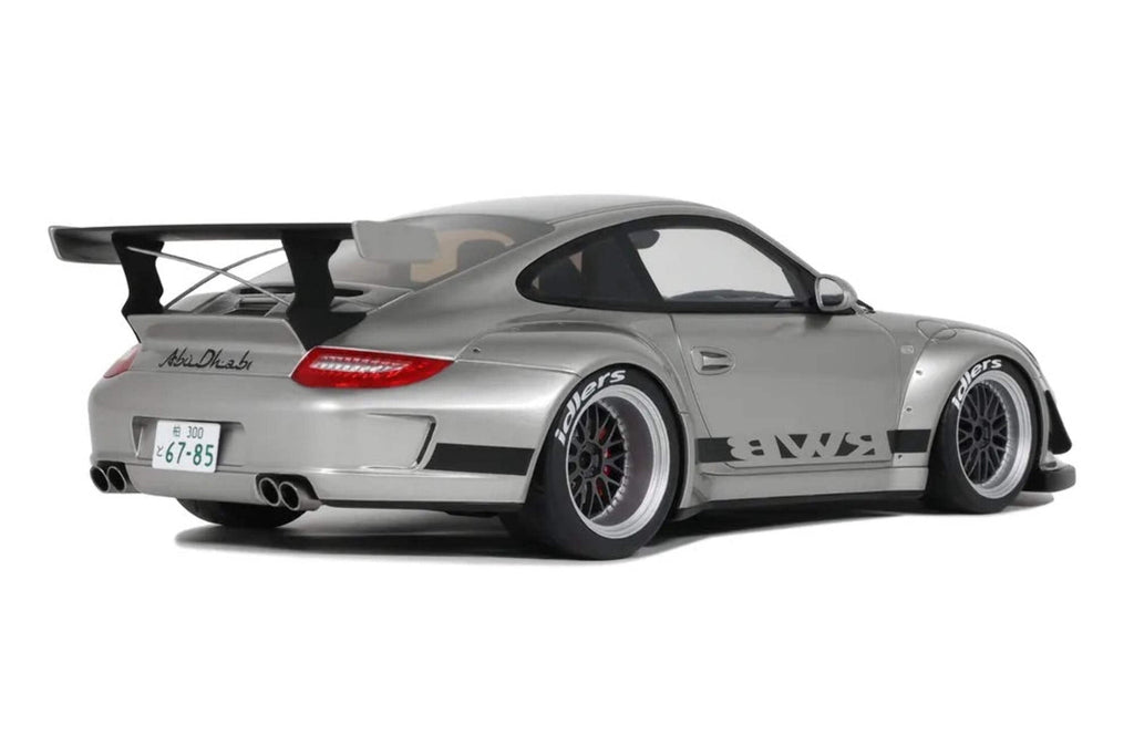 2024 Porsche 911 RWB Abu Silver Metallic with Black Hood 1/18 Model Car by GT Spirit
