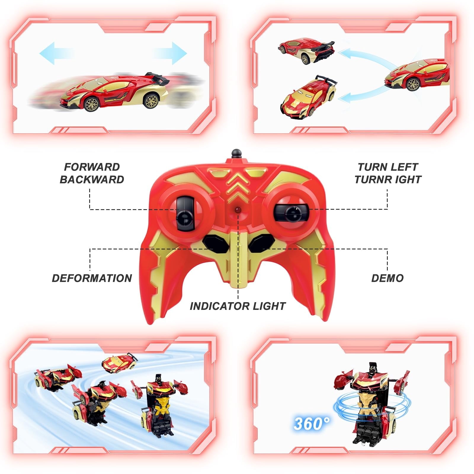 Spider Remote Controls Car, 1:18 Scale Transformer Robot Toy with 2.4GHz One-Button Deformation and 360° Rotation, RC Vehicle Gift for Boys Ages 3-12